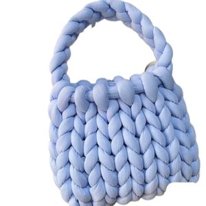BLUE CHUNKY KNIT CROCHET PURSE